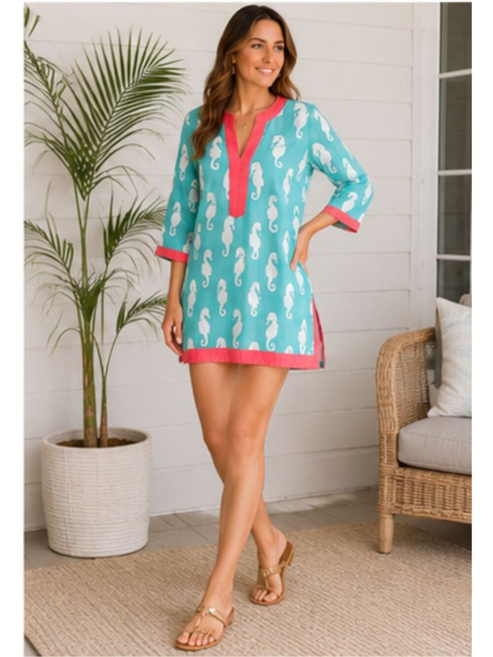 Malabar Bay Seahorse Print Tunic Cover-Up Size Medium